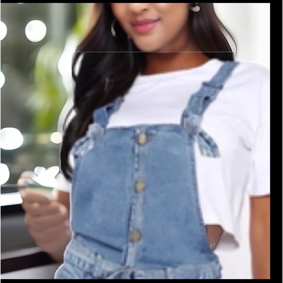 Vintage 90’s Stone Wash Style Button Bandage Design High Waist Overalls shorts - Picture 7 of 16